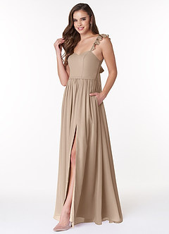 Azazie Metz Brautjungfernkleider A-Linie Herzchen Gerüscht Chiffon Kleid Taupe image4