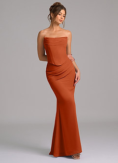 Azazie Sorrel Vestidos de damas de honor Vestido de Naranja Quemada de Gasa de Corte Sirena con Corsé image7