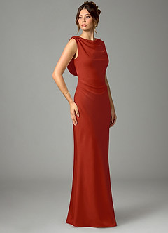 Azazie Kieryn Bridesmaid Dresses Rust Mermaid Pleated Stretch Satin Dress image3