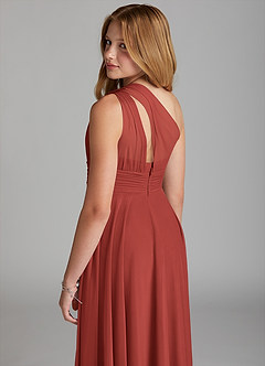 Azazie Charlize Junior Terracotta A-Line Mesh Dress image5