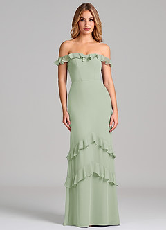 Azazie Marilynn 신부 들러리 드레스 인어 오프 더 숄더 쉬폰 바닥 길이 드레스 image3