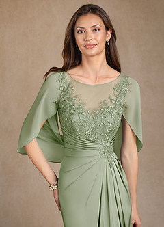 Azazie Hera vestidos de madre de la novia Vestido de Salvia Polvorienta de Satén Elástico de Corte En A con Encaje image5