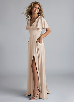 Azazie Kimber Bridesmaid Dresses White Alabaster A-Line Ruched Stretch Satin Dress image6