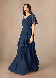 Azazie Watson Mother of the Bride Dresses Dark Navy A-Line V-Neck Chiffon Dress image2