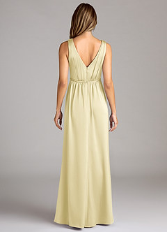 Azazie Tanicia Bridesmaid Dresses Lemon Sorbet A-Line Pleated Stretch Satin Dress image2