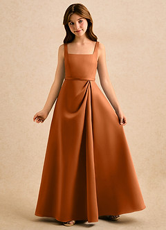 Azazie Emiko Girls Formal Flower Girl Dresses Copper A-Line Pleated Matte Satin Dress image4