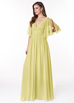 Azazie Temeka Bridesmaid Dresses Lemon Sorbet A-Line Ruched Chiffon Dress image3