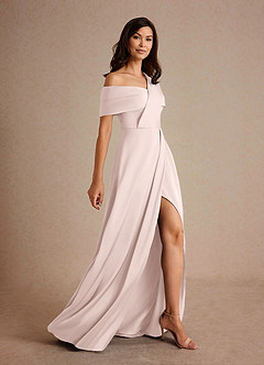 Azazie Milton Mother of the Bride Dresses Blushing Pink A-Line Pleated Stretch Satin Dress image2