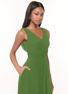 Azazie Karina Bridesmaid Dresses Basil A-Line Pleated Chiffon Dress image5