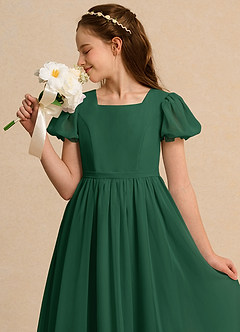 Azazie Joss Flower Girl Dresses Dark Green A-Line with Sleeves Chiffon Dress image13