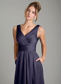 Azazie Karina Bridesmaid Dresses Stormy A-Line Pleated Stretch Satin Dress image7