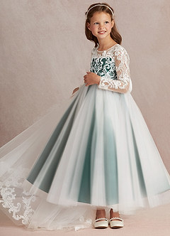 Azazie Elodie Robe Demoiselle D'honneur Fillette Robe Princesse en Dentelle Ivoire Pin image5