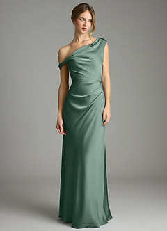 Azazie Emerson Bridesmaid Dresses Eucalyptus Mermaid Off the Shoulder Stretch Satin Dress image4
