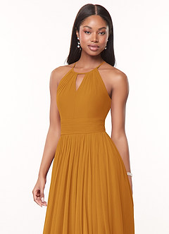 Azazie Cherish Bridesmaid Dresses Butterscotch A-Line Pleated Chiffon Dress image1