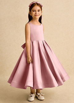 Azazie Babs vestidos de niña de las flores Vestido Rosa Polvorienta de Satin Mate de Vestido de princesa con Plisado image3