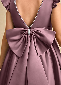 Azazie Dumpling Robe Demoiselle D'honneur Fillette Robe Trapèze en Mat Satiné Arc Mauve Vintage image6