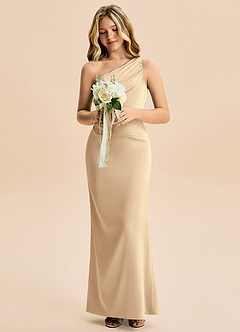 Azazie Akilah Junior Etui Plissee Stretch-Satin Kleid Champagner image4