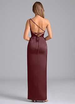 Azazie Naria Final Sale Sangria Sheath One Shoulder Stretch Satin Dress image6