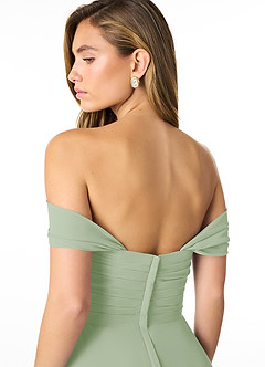 Azazie Kaitlynn Bridesmaid Dresses Dusty Sage Empire Ruched Chiffon Convertible Dress image6