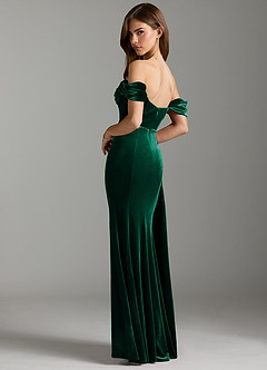 Azazie Amyra Bridesmaid Dresses Emerald Sheath Off the Shoulder Velvet Convertible Dress image9
