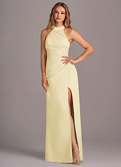 Azazie Jemma Bridesmaid Dresses Lemon Sorbet Sheath Pleated Chiffon Dress image4