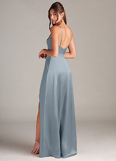 Azazie Sarella Bridesmaid Dresses Dusty Blue A-Line with Pockets Metallic Satin Dress image4