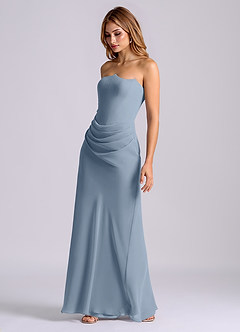 Azazie Debby Vestidos de damas de honor Vestido de Azul Polvoriento de Gasa de Corte Sirena con Sin tirantes image3