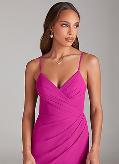 Azazie Maci Bridesmaid Dresses Fuchsia Sheath Pleated Chiffon Dress image5