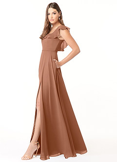 Azazie Jinny Bridesmaid Dresses Bronzer A-Line Square Neckline Ruched Chiffon Dress image3