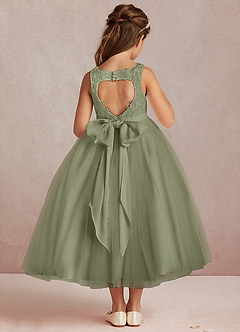 Azazie Calla Flower Girl Dresses Pistachio Ball-Gown Lace Tulle Dress image3