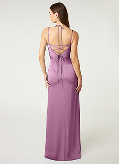 Azazie Desi Bridesmaid Dresses Wisteria Sheath Halter Corset Stretch Satin Dress image2