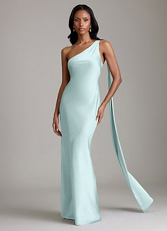 Azazie Galinda Brudtärnklänningar Klä av Sjöjungfru i Stretch Satin Ena axeln Havsglas image4