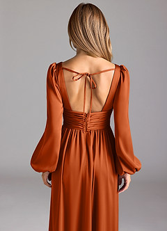 Azazie Norah Bridesmaid Dresses Burnt Orange A-Line Stretch Satin Dress image6