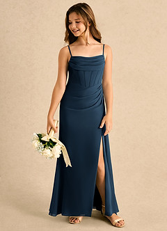 Azazie Moxie Girls Formal Flower Girl Dresses Dark Navy A-Line Lace Chiffon Dress image5