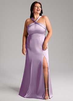Azazie Rue Bridesmaid Dresses Frosted Lilac A-Line Pleated Stretch Satin Dress image11