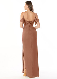 Azazie Emeralda Bridesmaid Dresses Bronzer Sheath Off the Shoulder Chiffon Dress image2