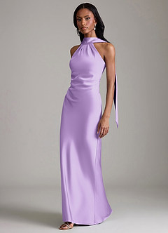 Azazie Cassiana Vestidos de damas de honor Vestido de Lila de Satén Elástico de Corte Sirena con Plisado image5
