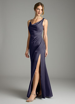 Azazie Samara Abiti da Damigella Abito Sirena in Raso Elasticizzato Plissettato Stormy image3