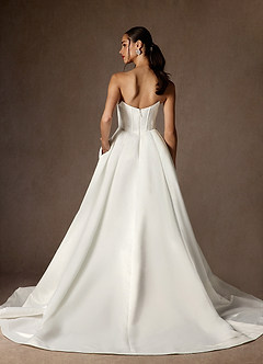 Azazie Katalina Wedding Dresses Diamond White Ball-Gown Strapless Satin Dress image3