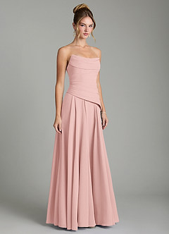 Azazie Gabriela Robes de demoiselle d'honneur Robe Trapèze en Mousseline de soie Corset Rose Poudré image5