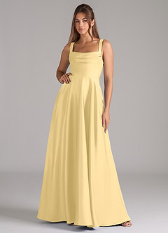 Azazie Shaude Bridesmaid Dresses Butter A-Line Pleated Stretch Satin Dress image1