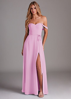 Azazie Aaron Final Sale Candy Pink A-Line Off the Shoulder Chiffon Convertible Dress image1