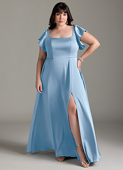 Azazie Bondi Bridesmaid Dresses Powder Blue A-Line Bow Stretch Satin Dress image7