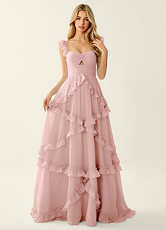 Mirabelle Rose Poudré Robe de bal en mousseline corsetée à lacets dans le dos et volants image3