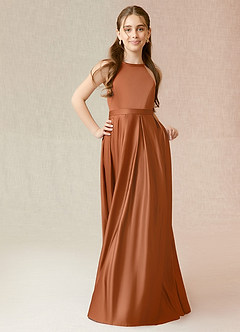 Azazie Arianthe Junior Copper A-Line with Pockets Stretch Satin Dress image4