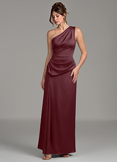 Azazie Zahira Robes de demoiselle d'honneur Robe Fourreau en Satin extensible Une épaule Sangria image5