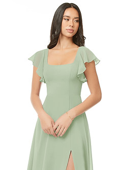Azazie Bondi Bridesmaid Dresses Dusty Sage A-Line Ruched Chiffon Dress image4