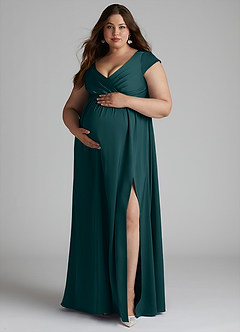 Azazie Allessia Maternity Bridesmaid Dresses A-Line Pleated Stretch Satin Floor-Length Dress image11