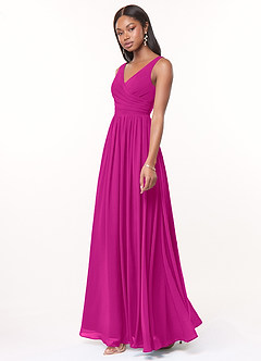 Azazie Keyla Jurken voor bruidsmeisjes Jurk van Chiffon met A-Lijn V-hals geplooid Fuchsia image2