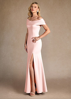 Azazie Pierce Mother of the Bride Dresses Blushing Pink Mermaid Pleated Stretch Crepe Dress image2